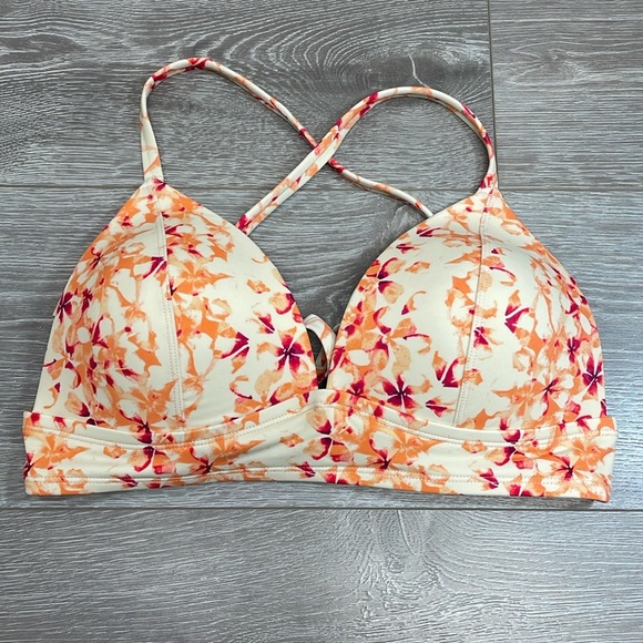 Adore Me Bikini Top Strappy Crossback Padded Watercolor Orange Floral L - Picture 1 of 10